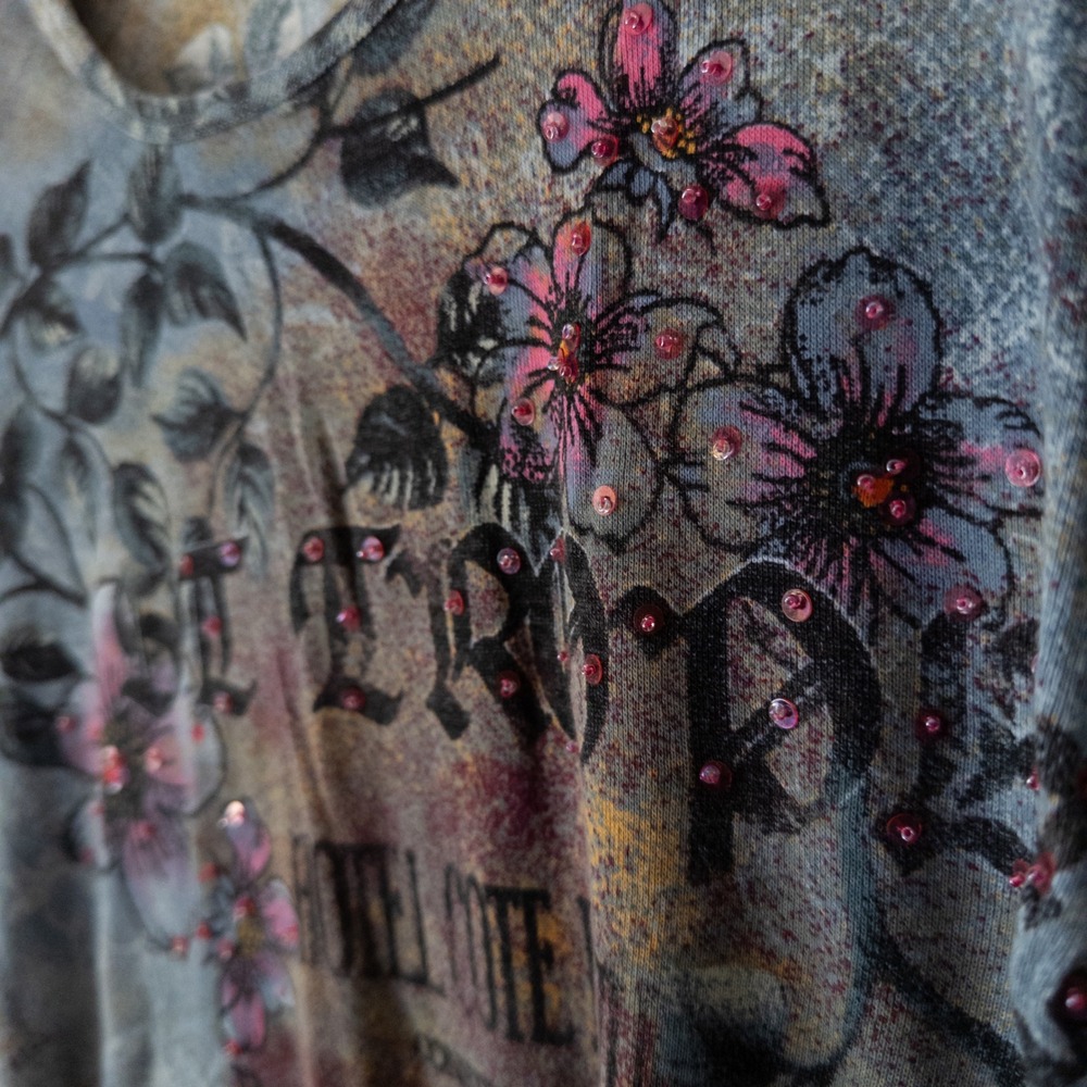 Boho Artsy St Tropez Floral Graphic Top 2X Embellished All Over Print Retro - Picture 6 of 8